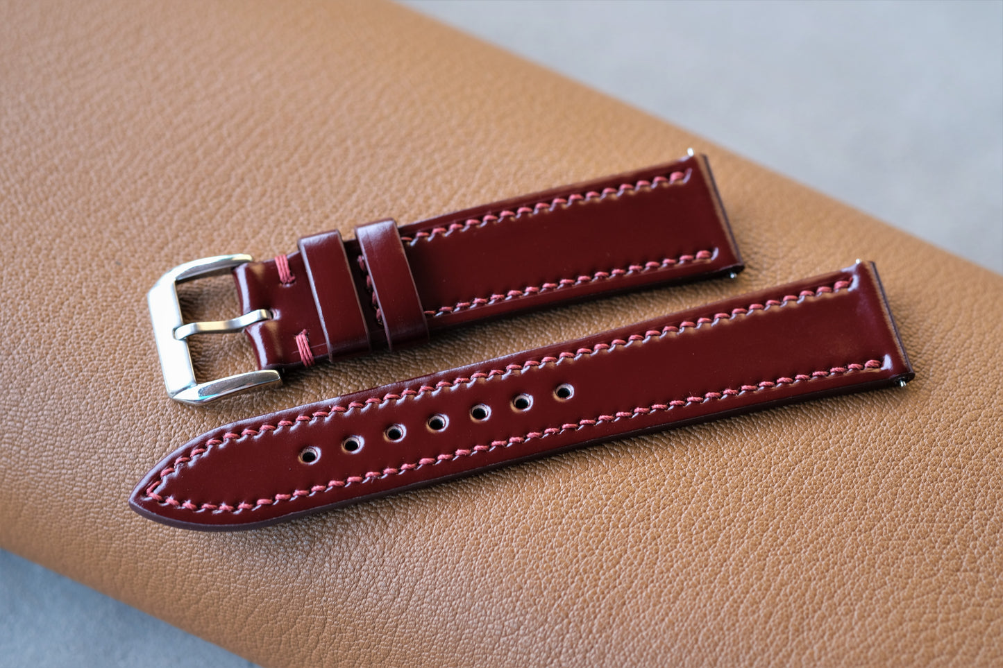 Burgundy Shinki Hikaku Shell Cordovan Watch Strap