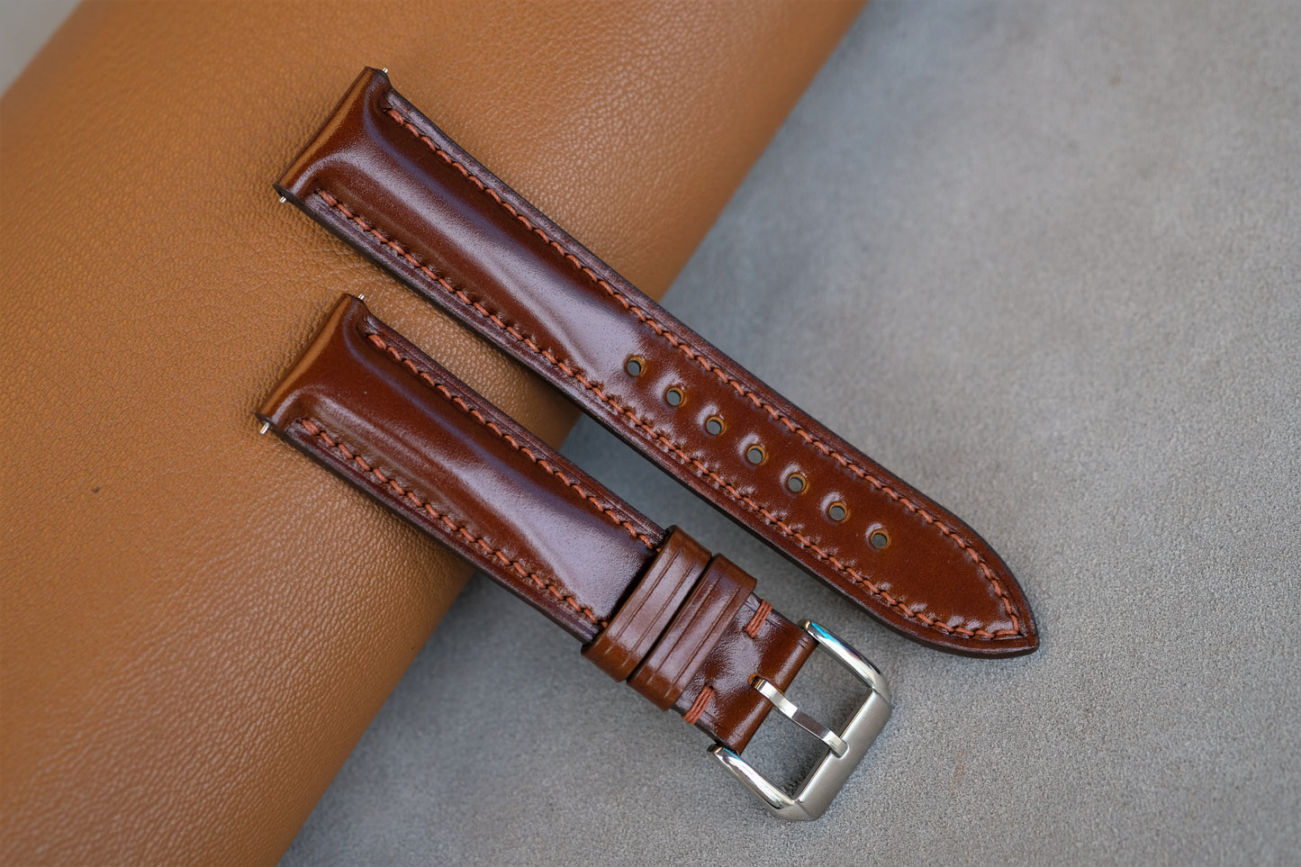 COGNAC Shinki Hikaku Shell Cordovan Leather Strap