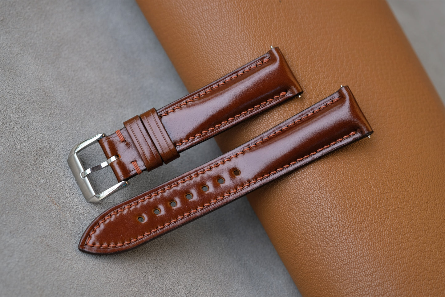 COGNAC Shinki Hikaku Shell Cordovan Leather Strap