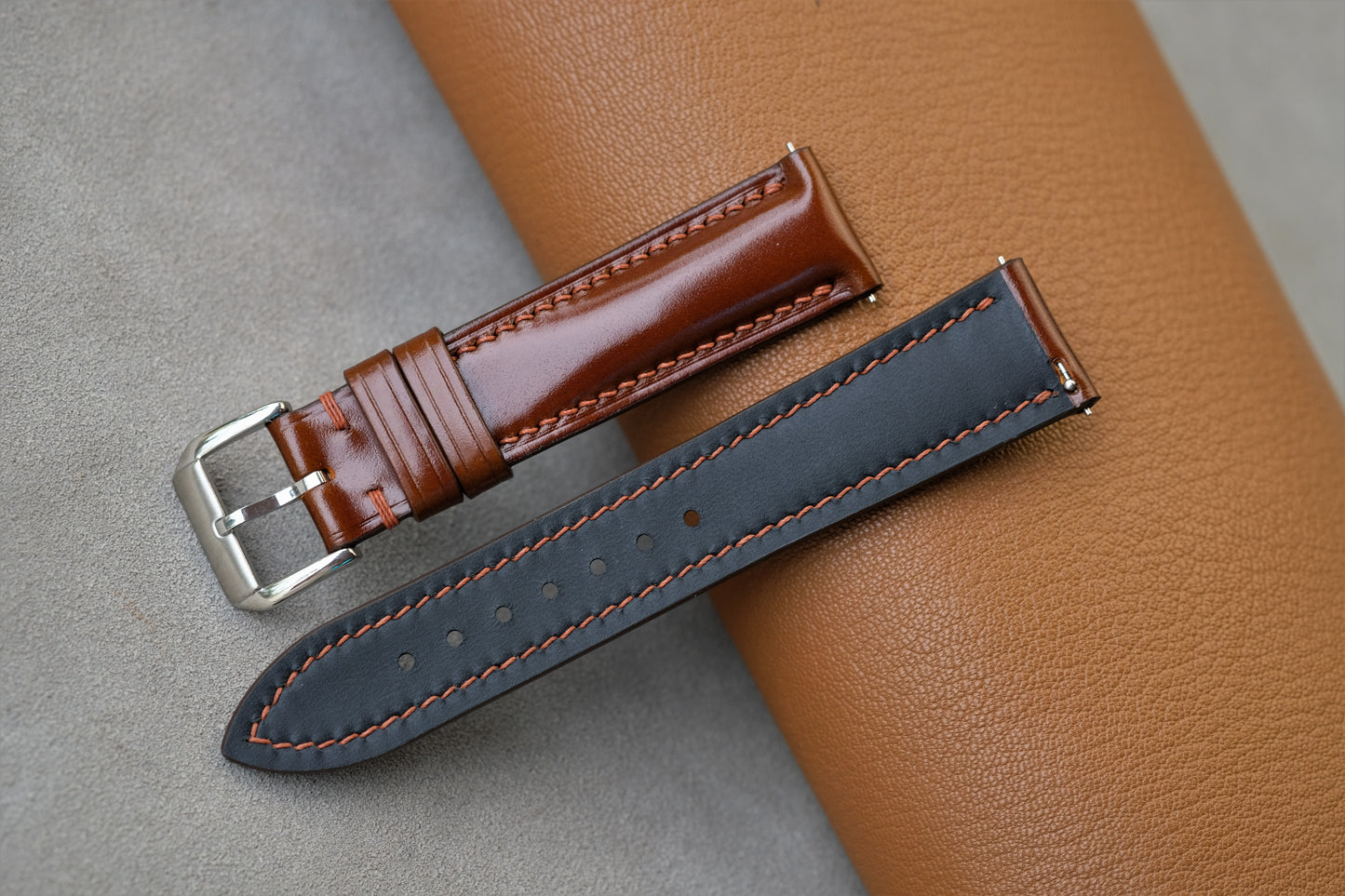 COGNAC Shinki Hikaku Shell Cordovan Leather Strap