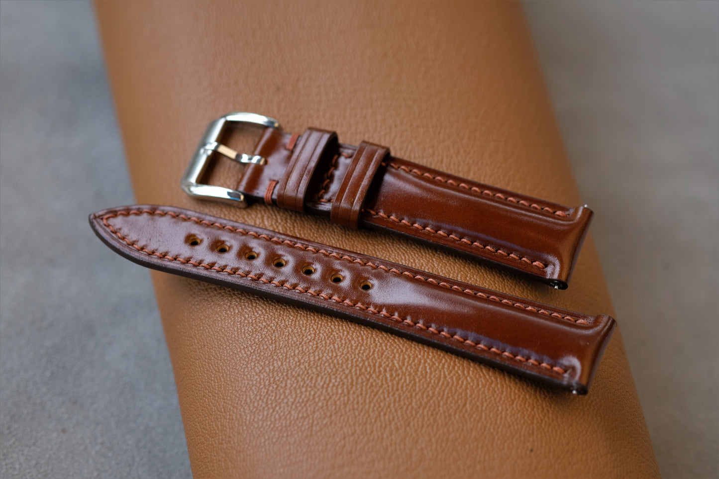 COGNAC Shinki Hikaku Shell Cordovan Leather Strap