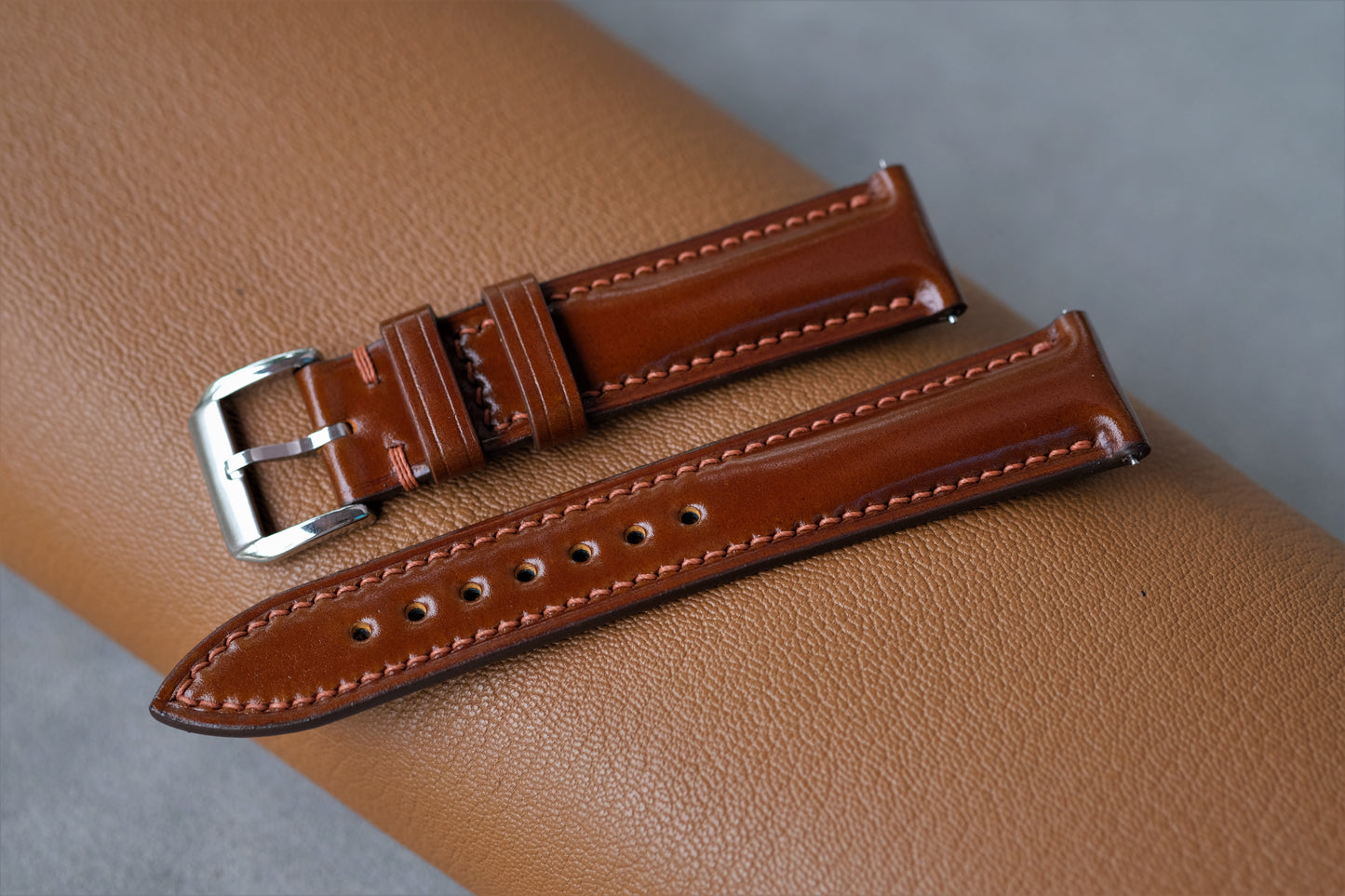 COGNAC Shinki Hikaku Shell Cordovan Leather Strap