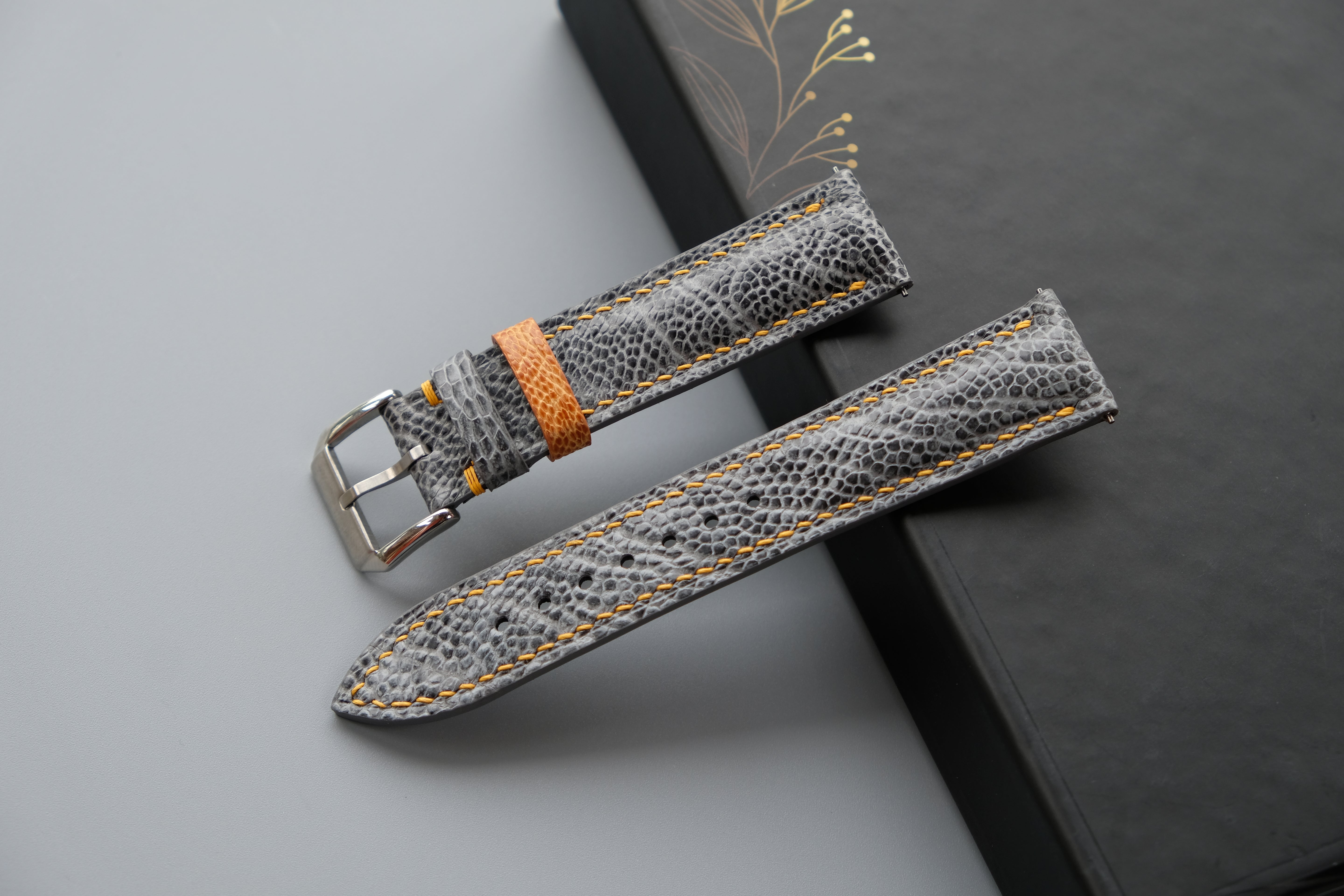 Gray Ostrich Leather Watch Strap – Custom Sizes 10mm to 26mm