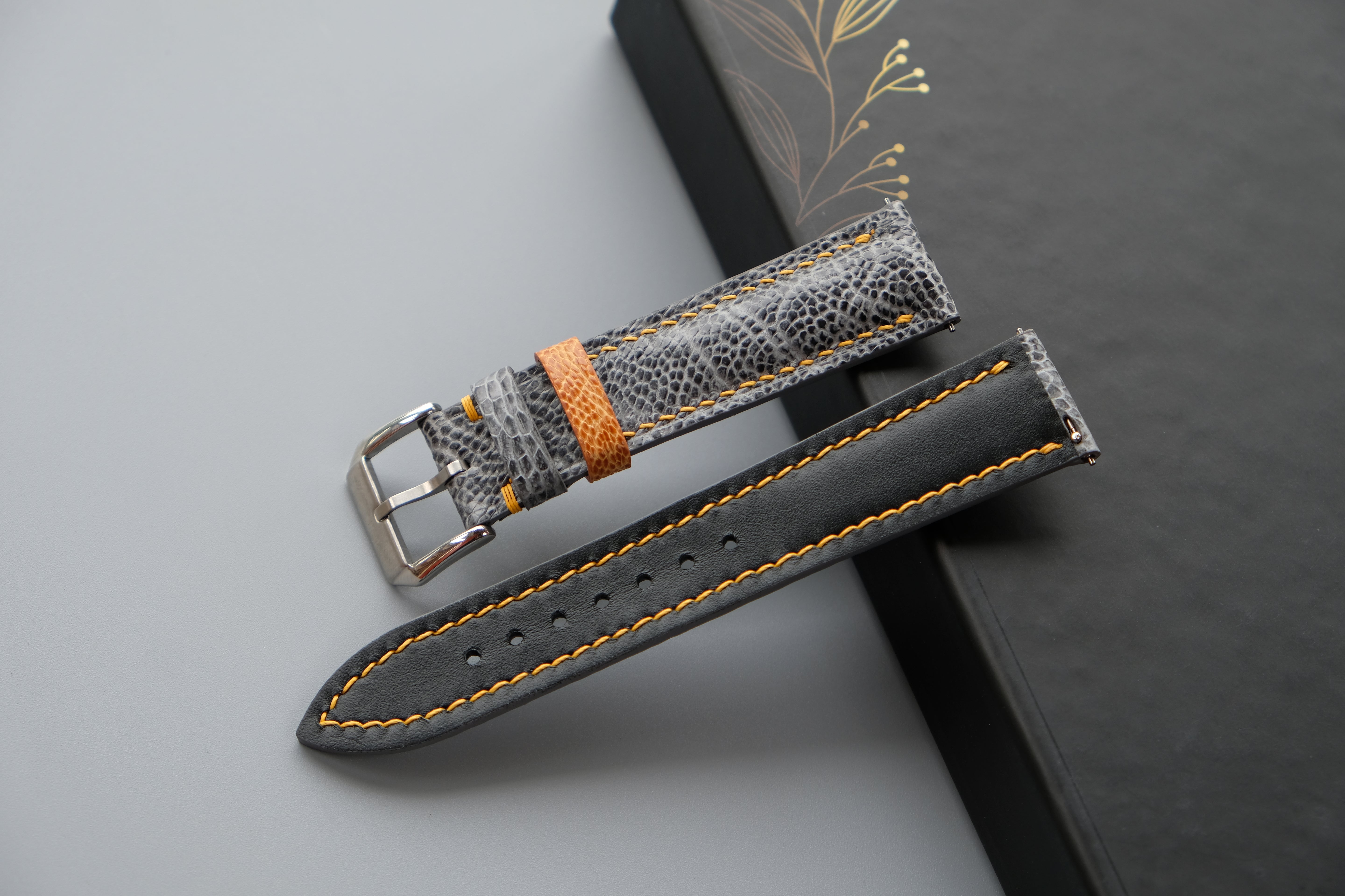 Gray Ostrich Leather Watch Strap – Custom Sizes 10mm to 26mm