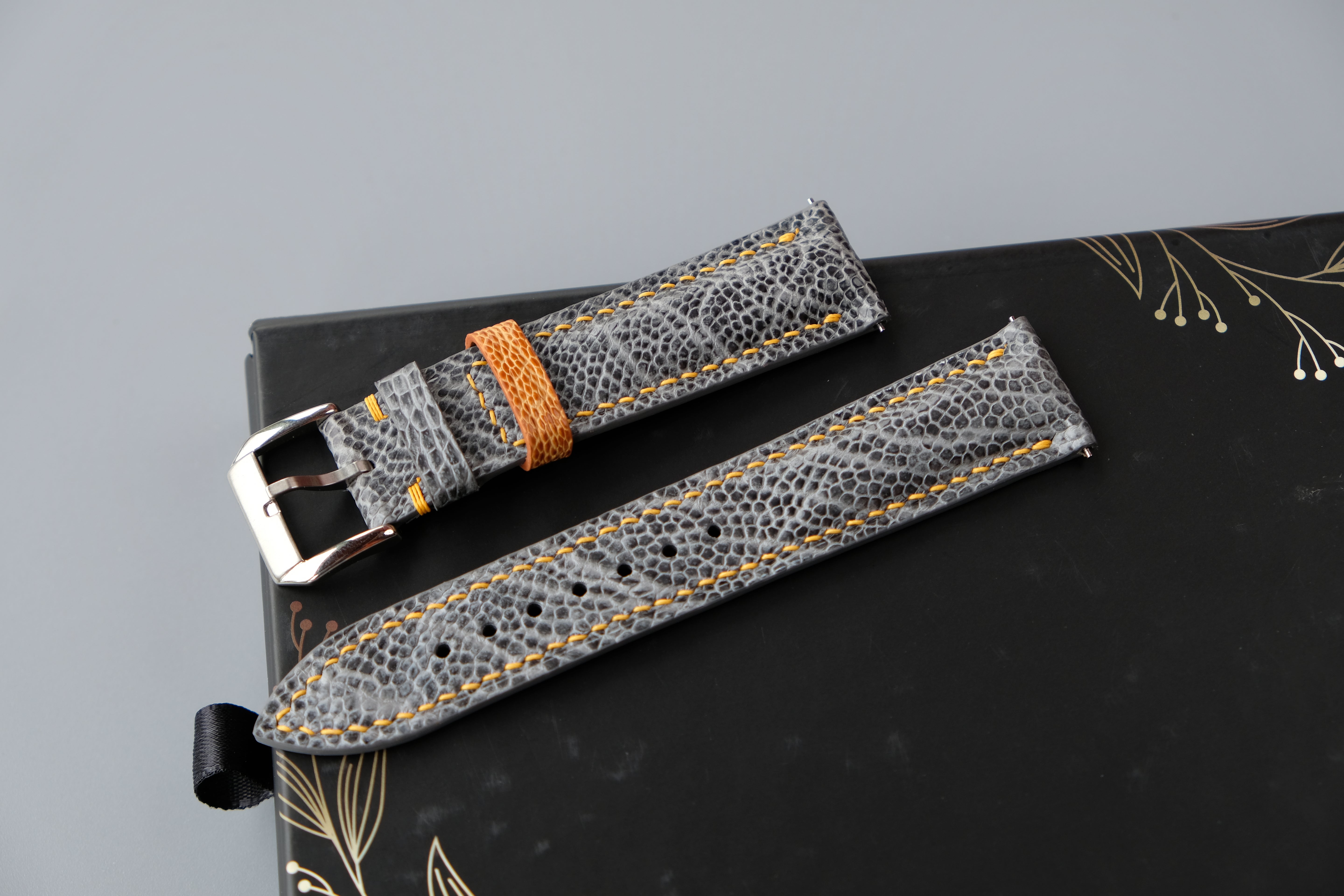 Gray Ostrich Leather Watch Strap – Custom Sizes 10mm to 26mm