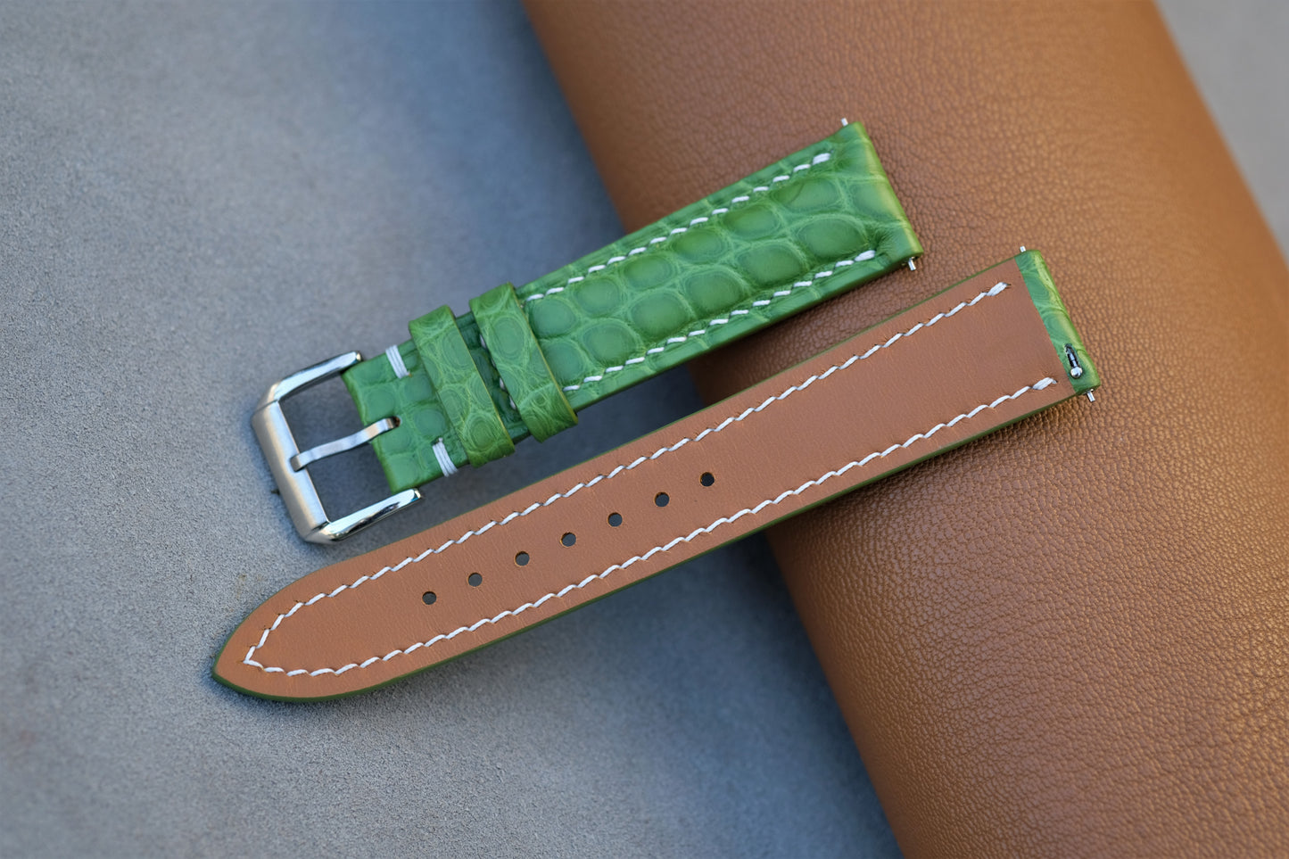 Light Green Alligator Leather Watch Strap