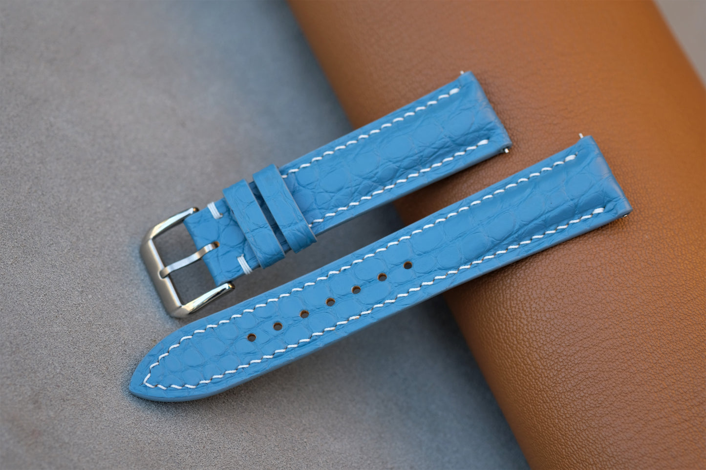 Light Blue Alligator Leather Watch Strap