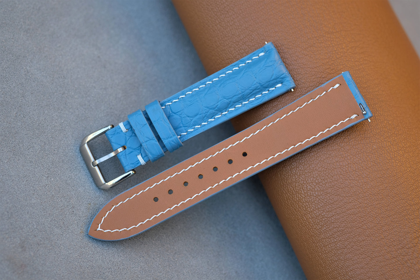 Light Blue Alligator Leather Watch Strap