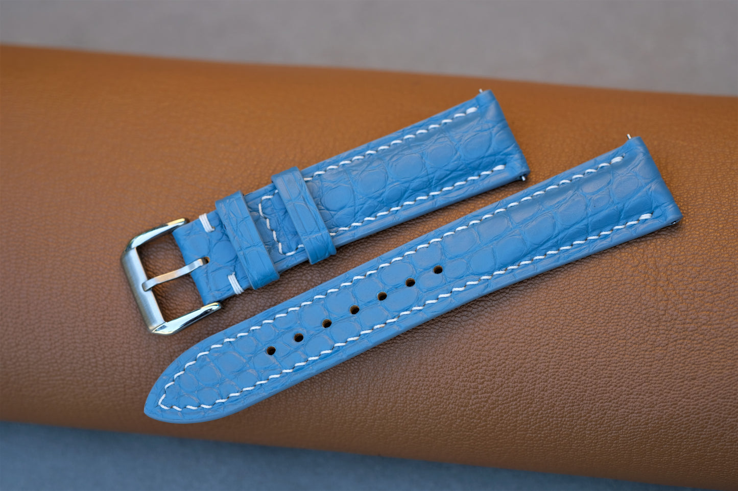 Light Blue Alligator Leather Watch Strap