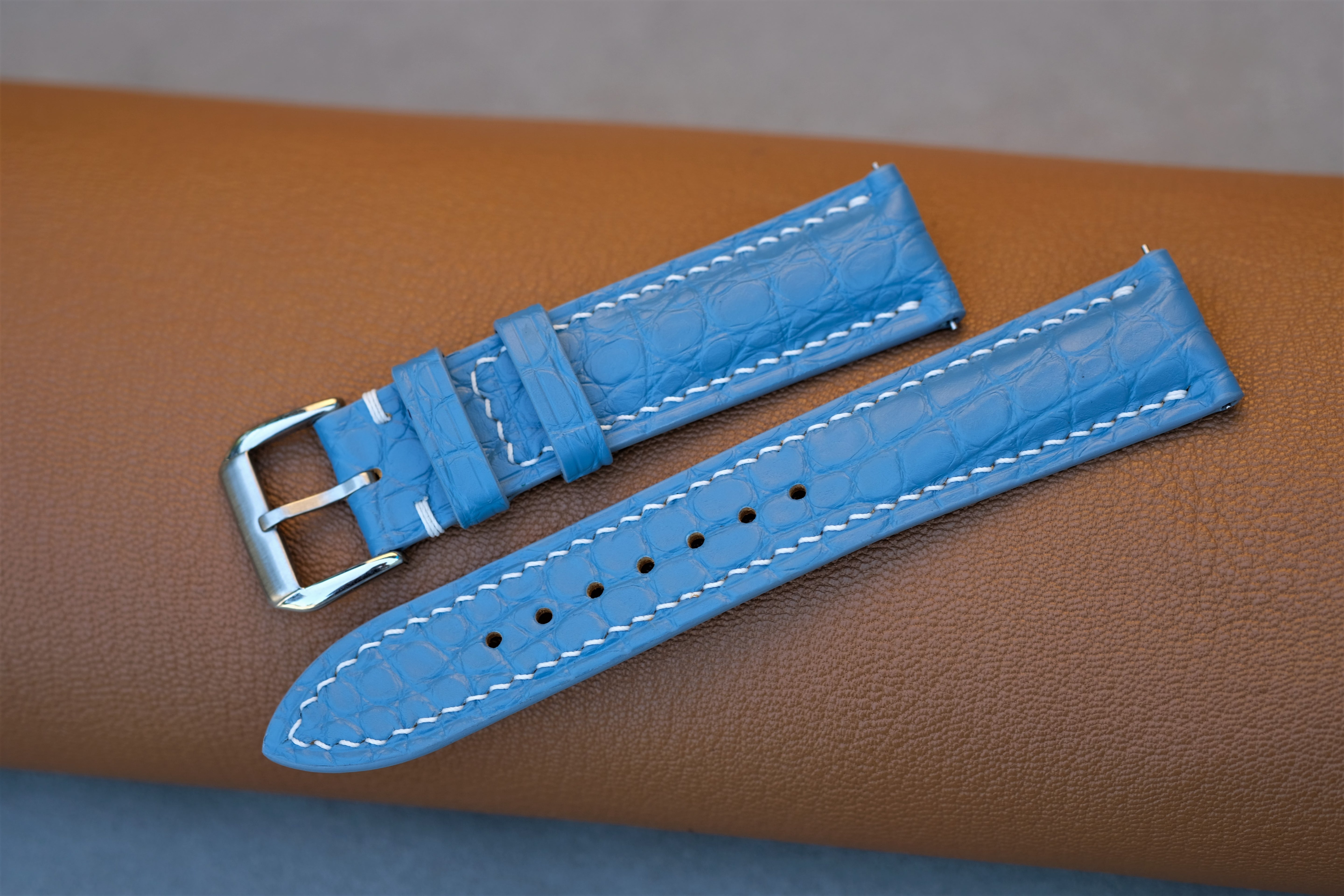 Light Blue Alligator Leather Watch Strap