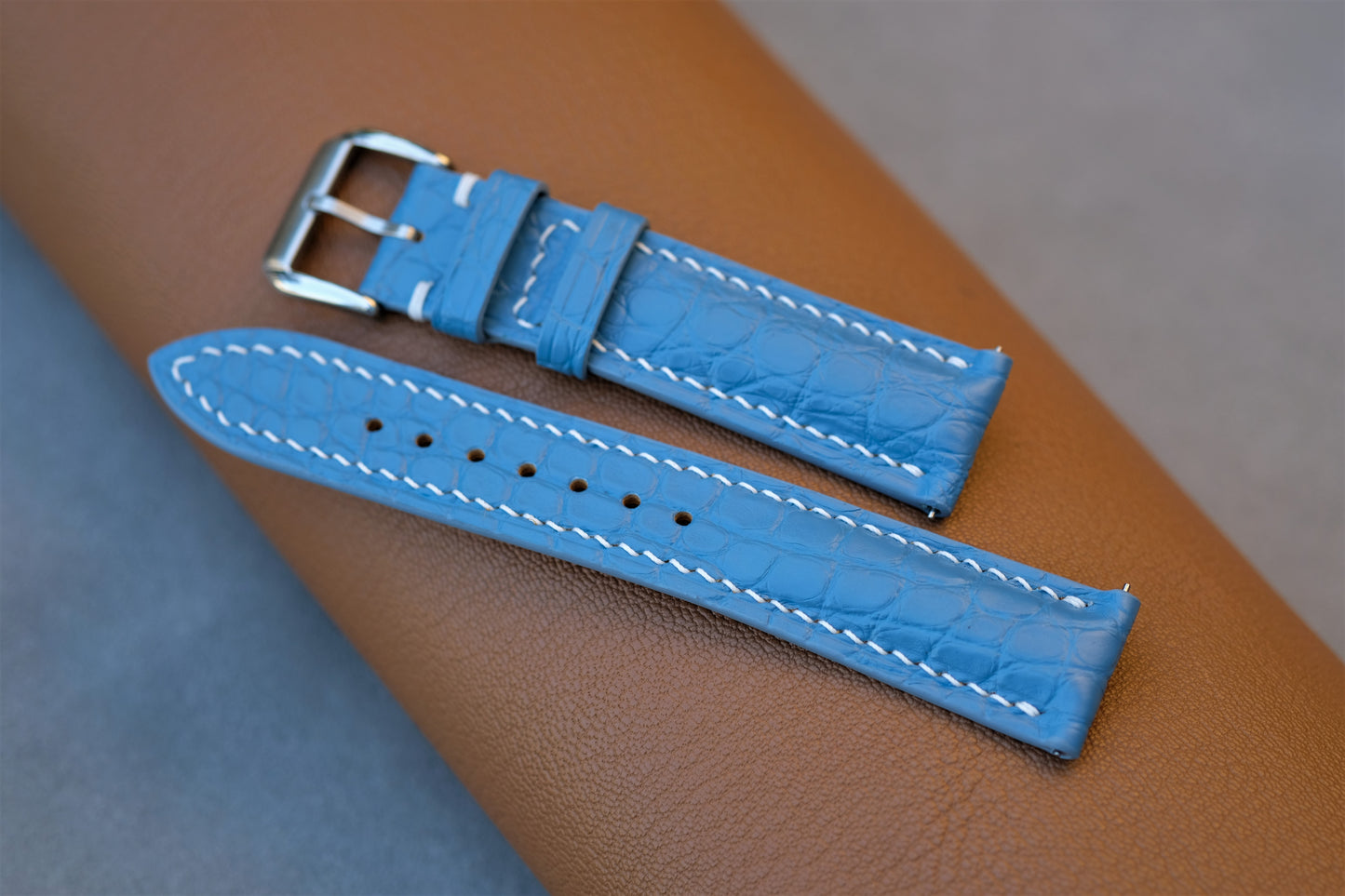 Light Blue Alligator Leather Watch Strap