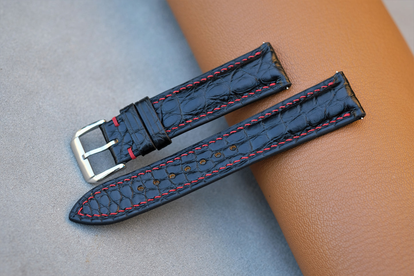 Black Aliigator Leather Watch Strap