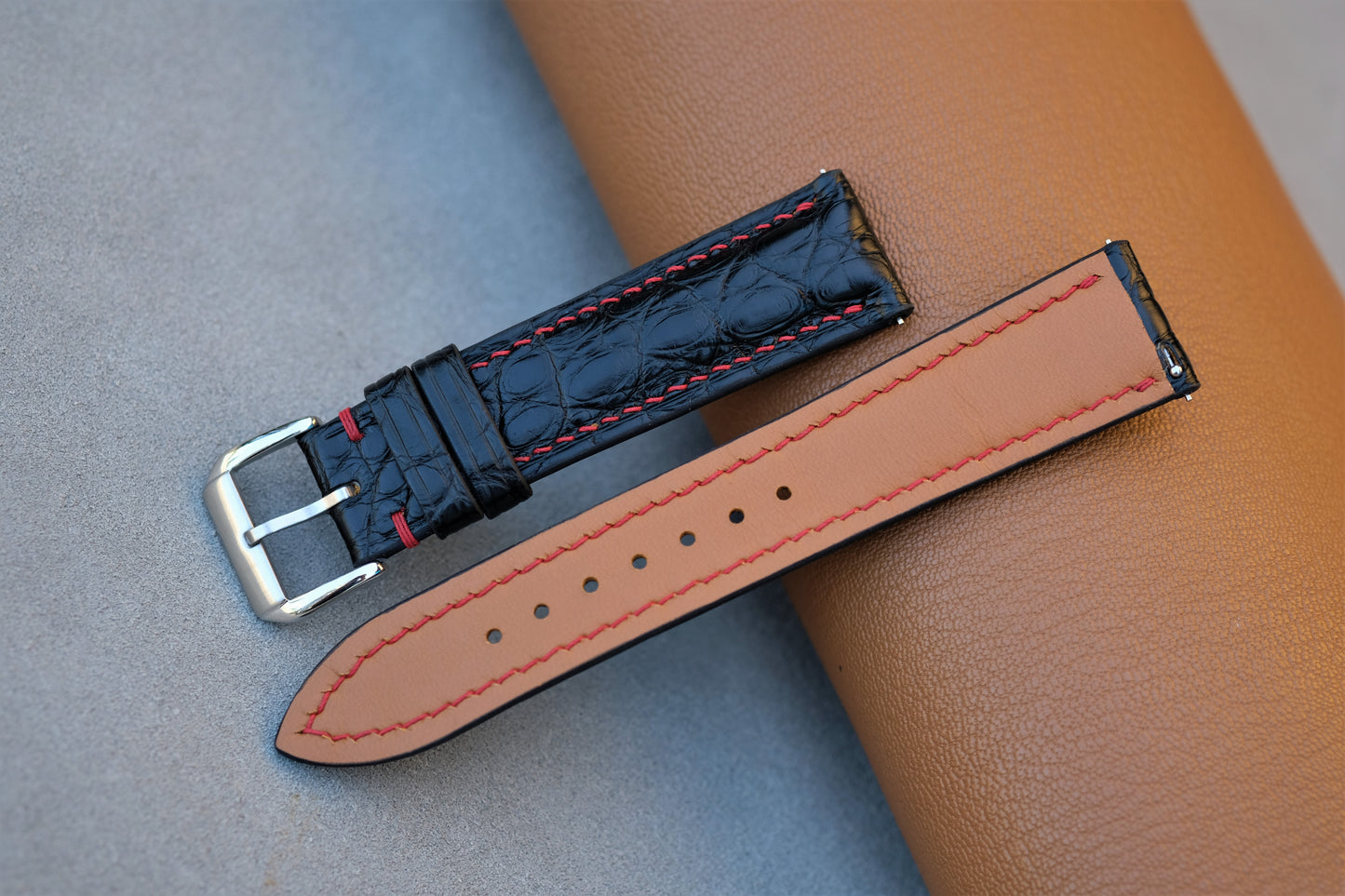 Black Aliigator Leather Watch Strap