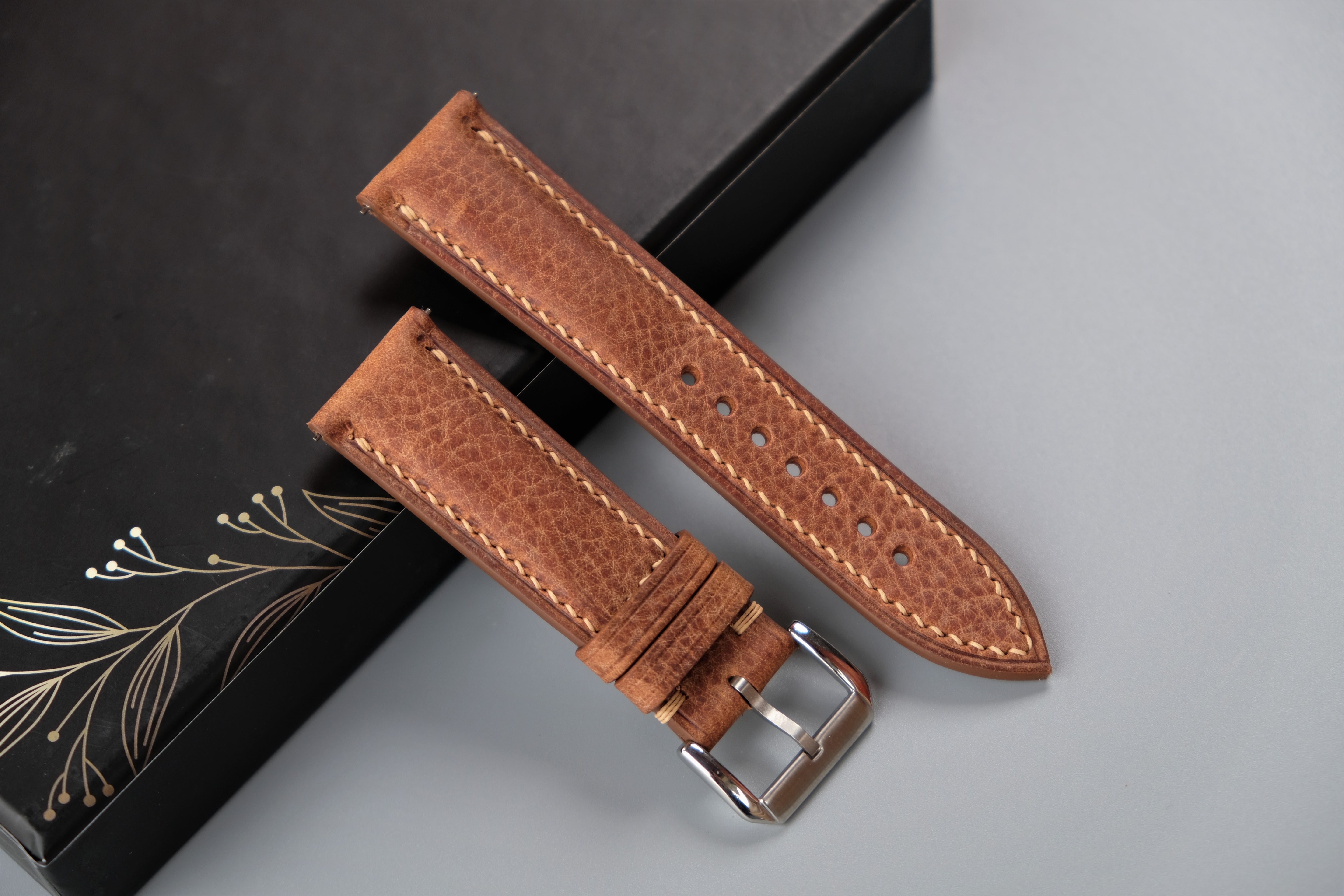 COGNAC MBOX WAX Leather Watch Strap
