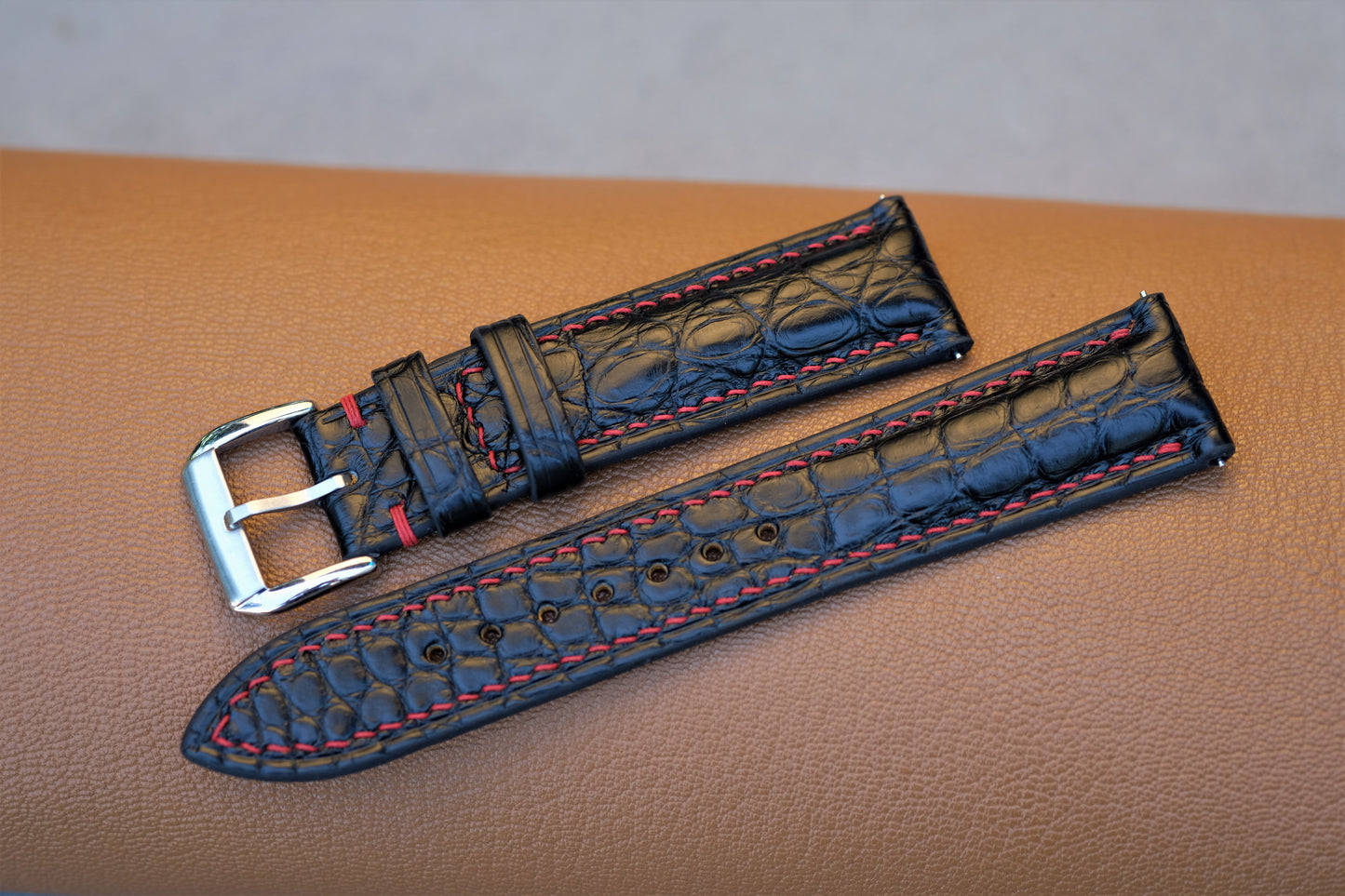 Black Aliigator Leather Watch Strap