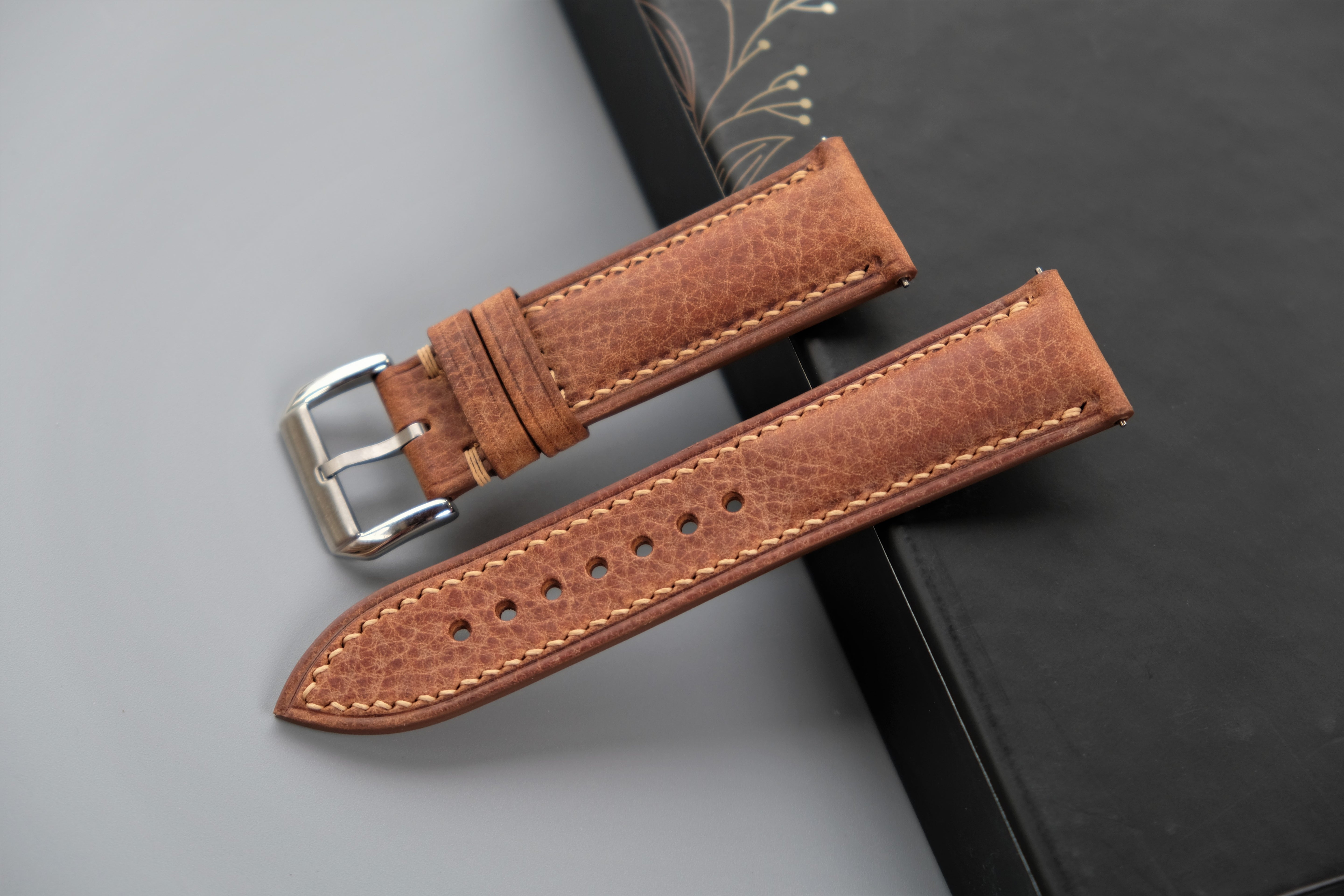 COGNAC MBOX WAX Leather Watch Strap