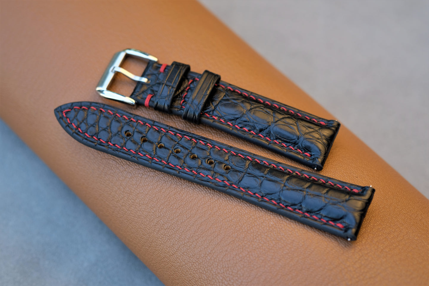 Black Aliigator Leather Watch Strap