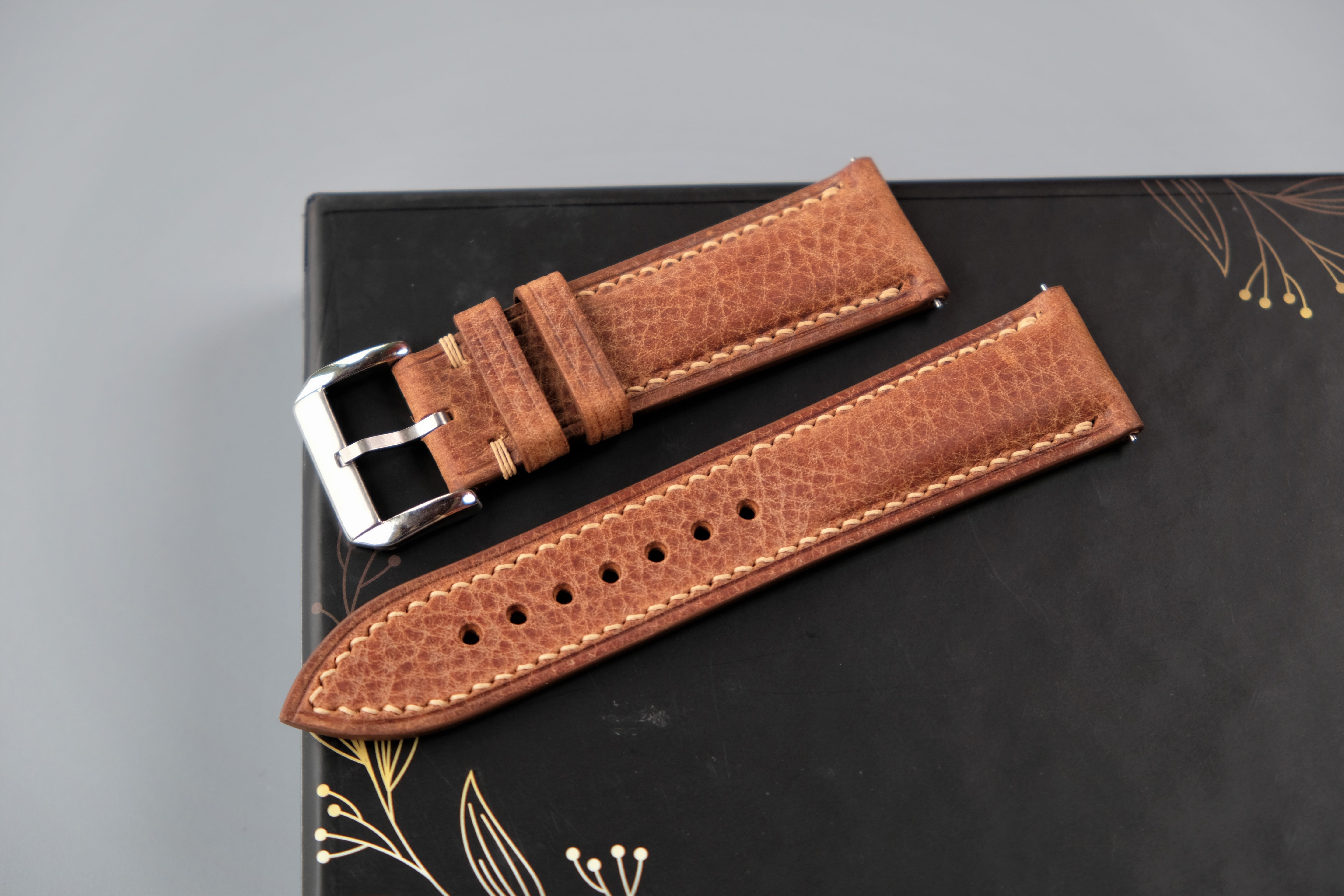COGNAC MBOX WAX Leather Watch Strap