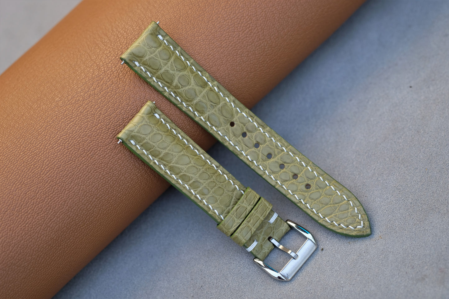 Olive Alligator Leather Watch Strap