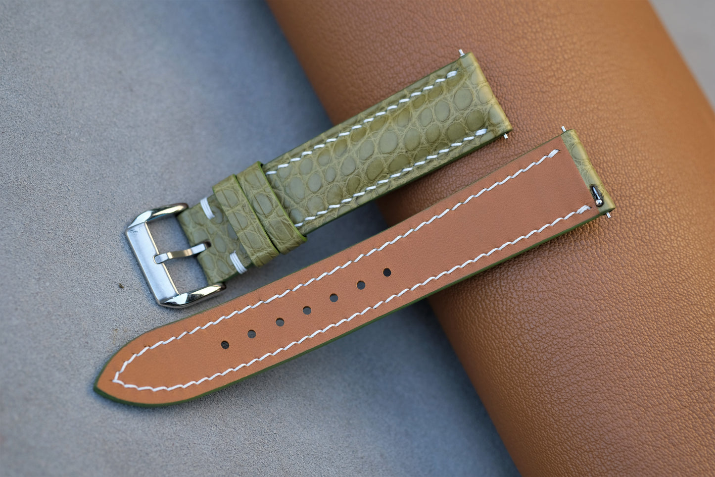 Olive Alligator Leather Watch Strap