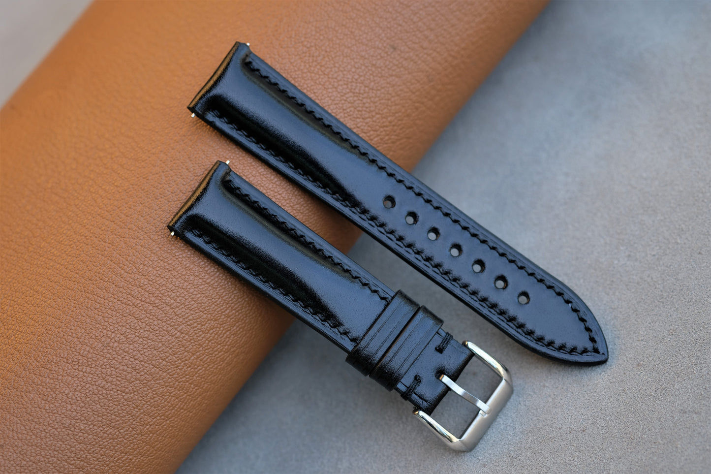 Black Shinki Hikaku Shell Cordovan Leather Strap