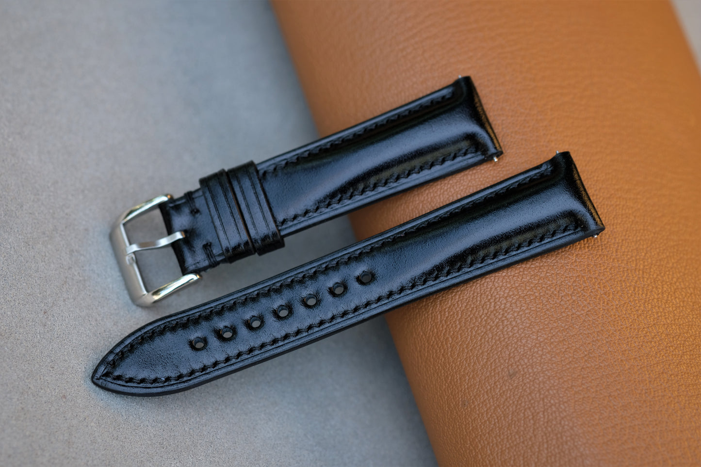 Black Shinki Hikaku Shell Cordovan Leather Strap