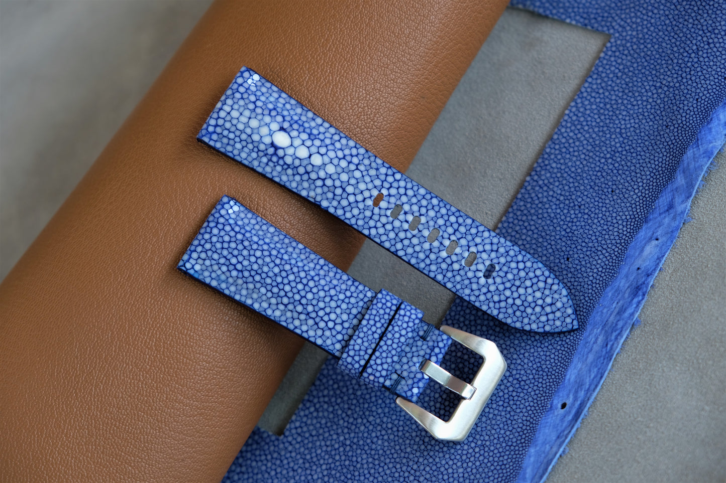 Blue Stingray Leather Watch Strap 1 Pearl In The Center For PANERAI