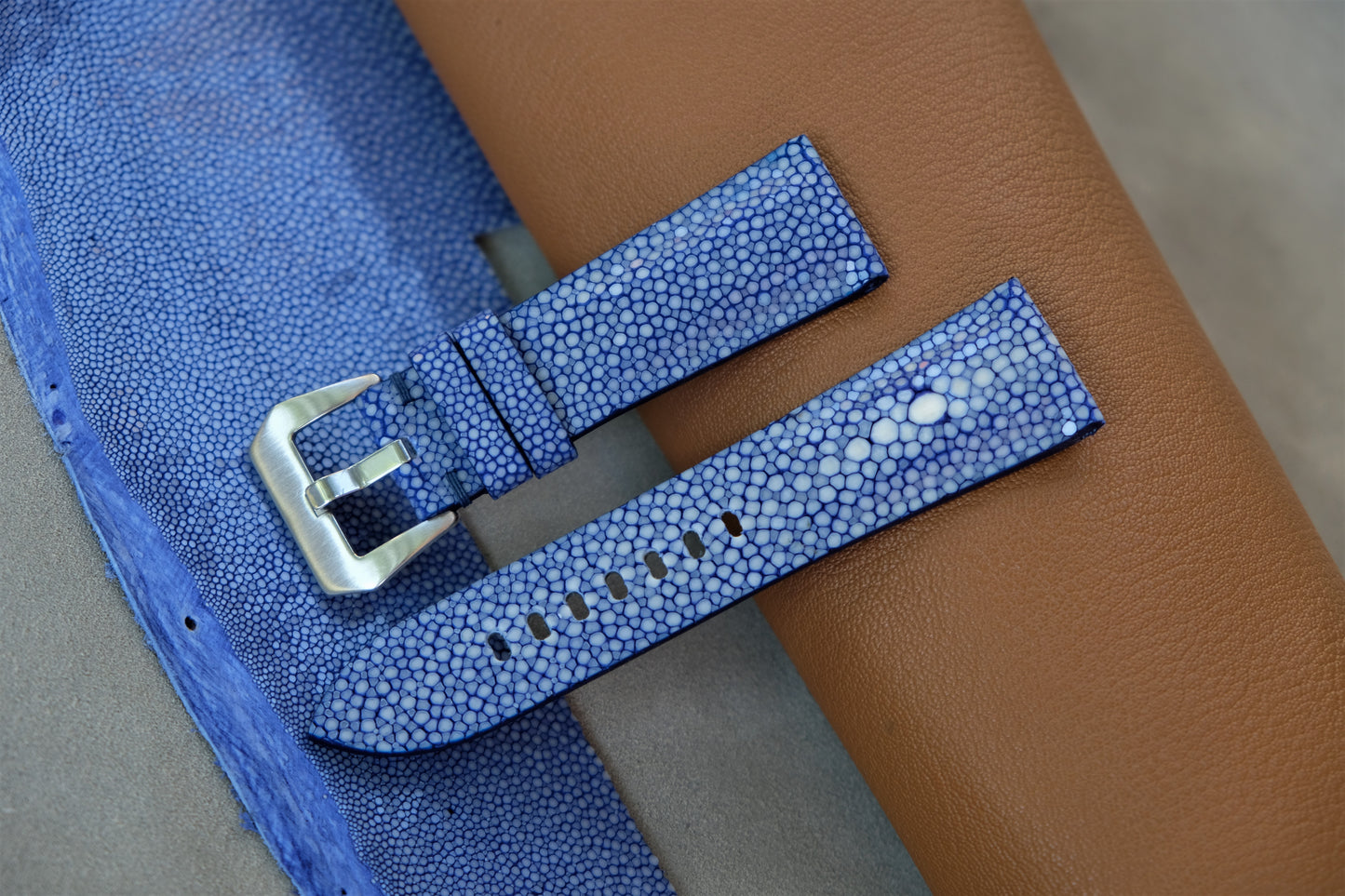 Blue Stingray Leather Watch Strap 1 Pearl In The Center For PANERAI