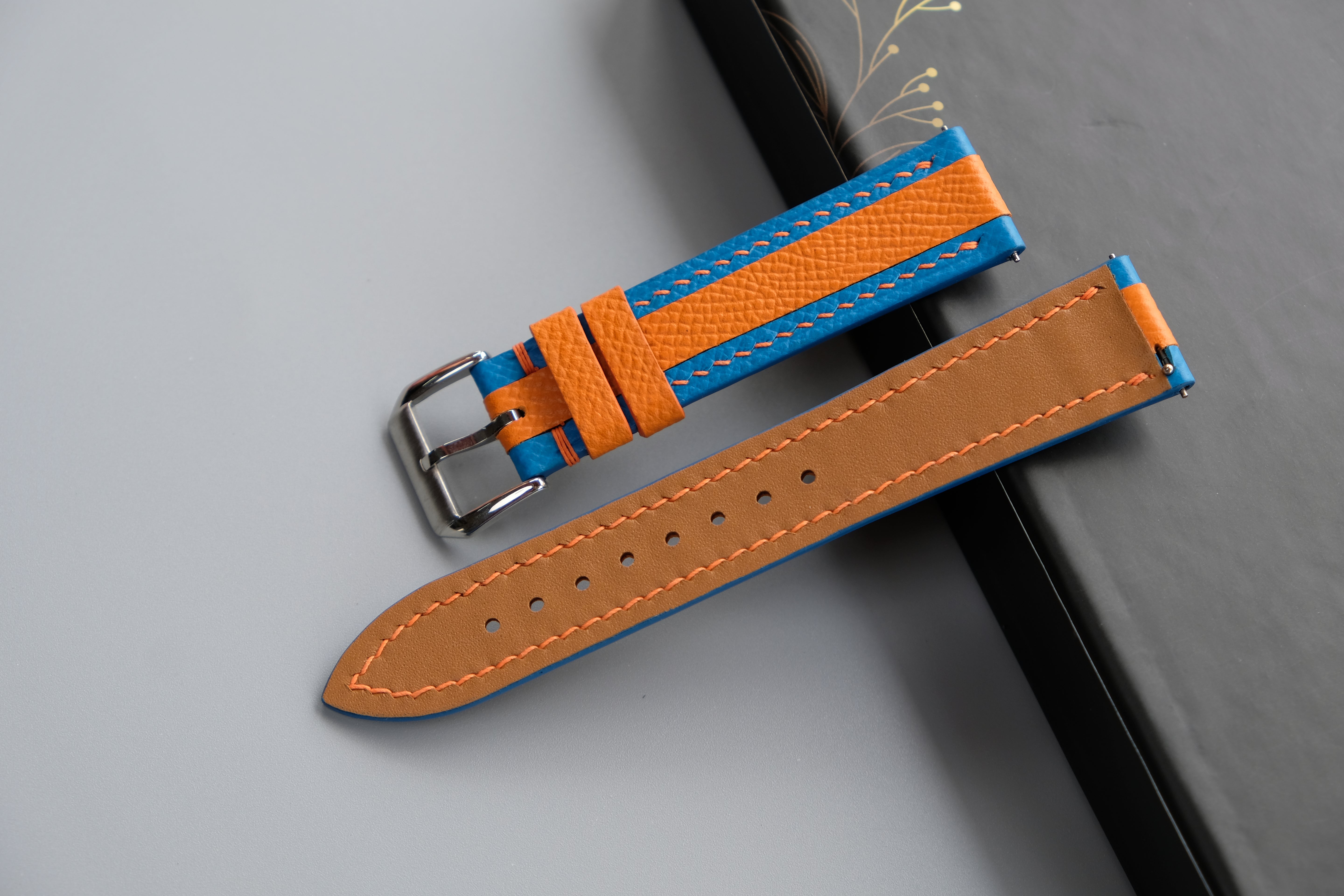 Blue Mixed Orange Epsom Leather Watch Strap