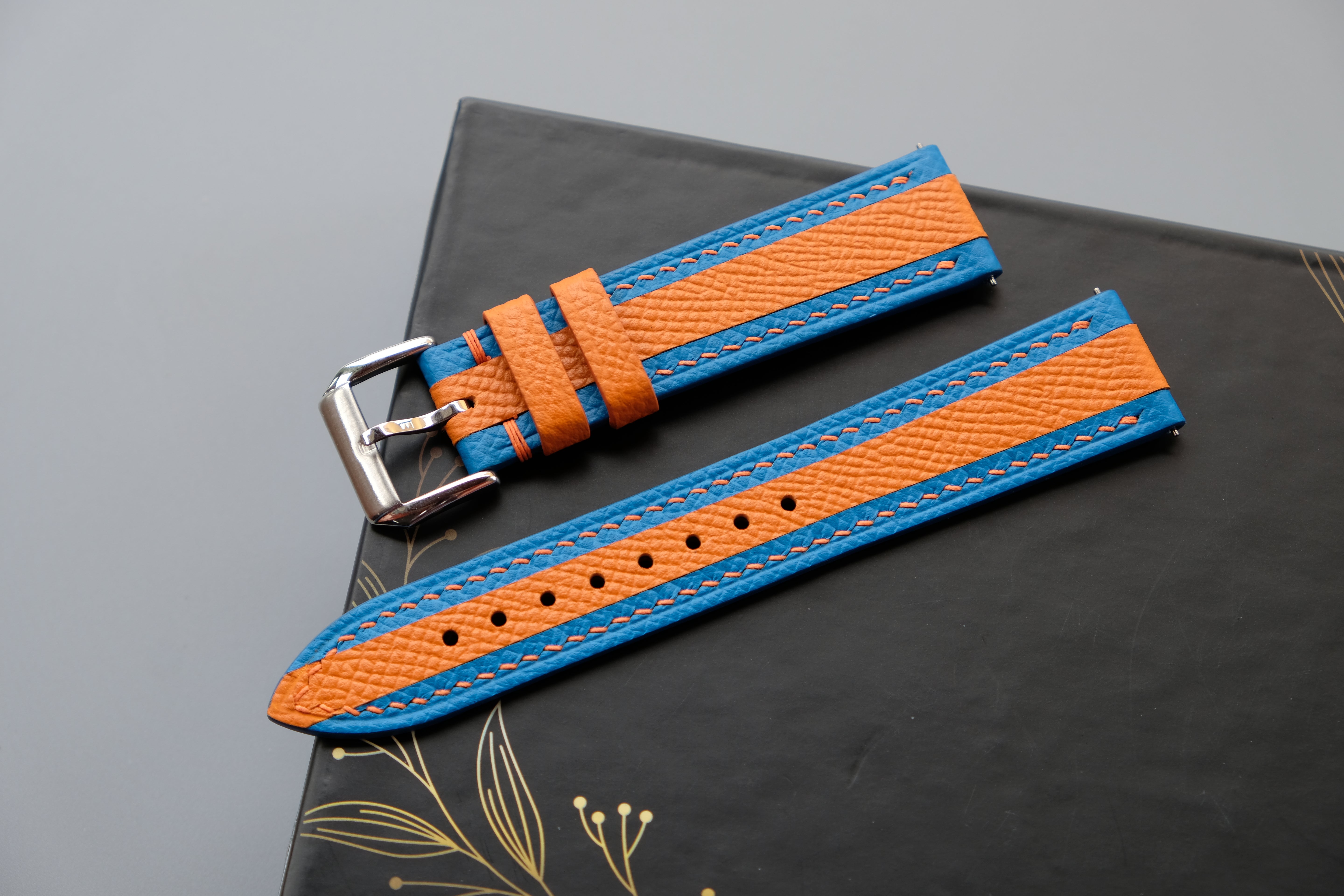 Blue Mixed Orange Epsom Leather Watch Strap