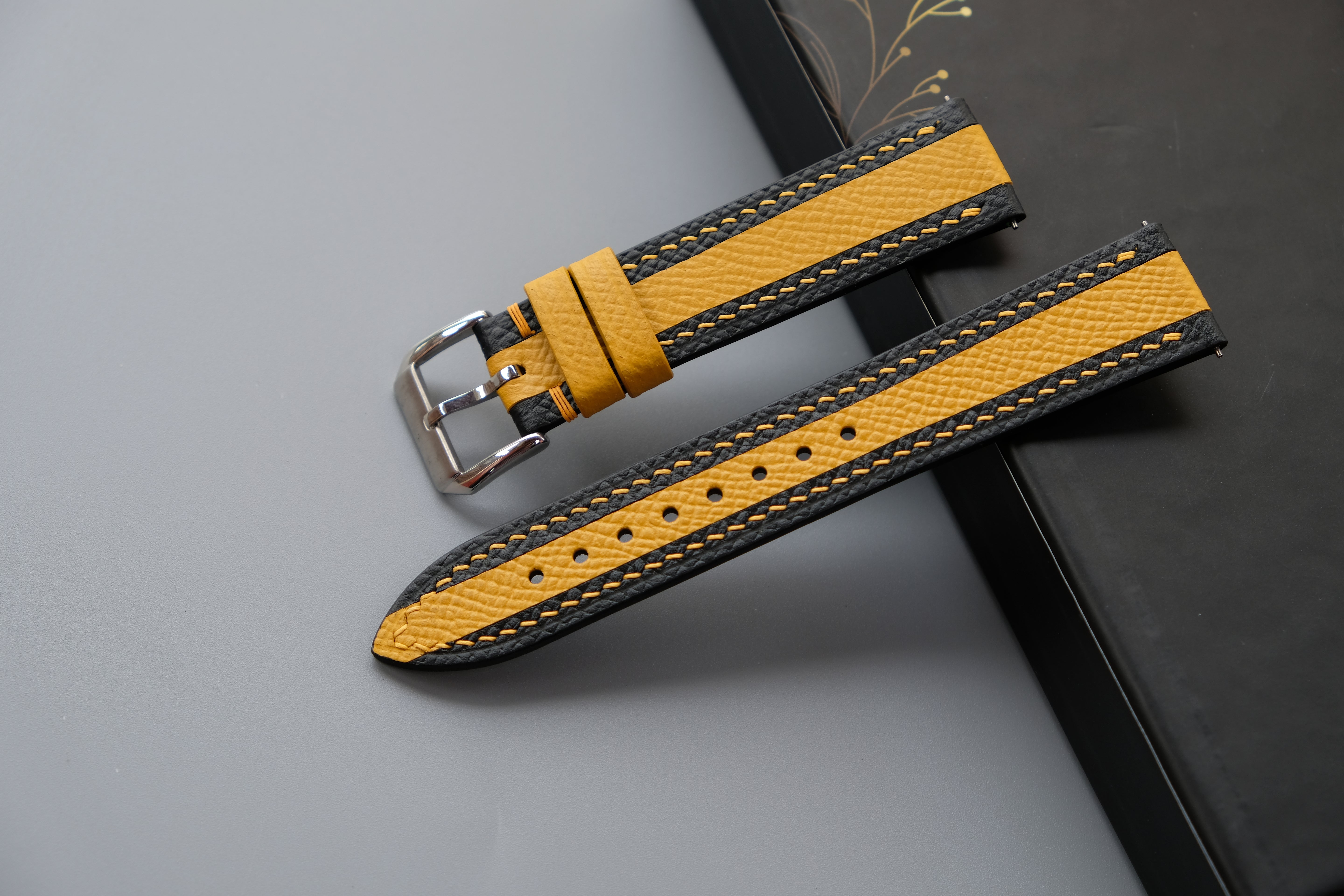 Black Mixed Yellow Epsom Leather Watch Strap