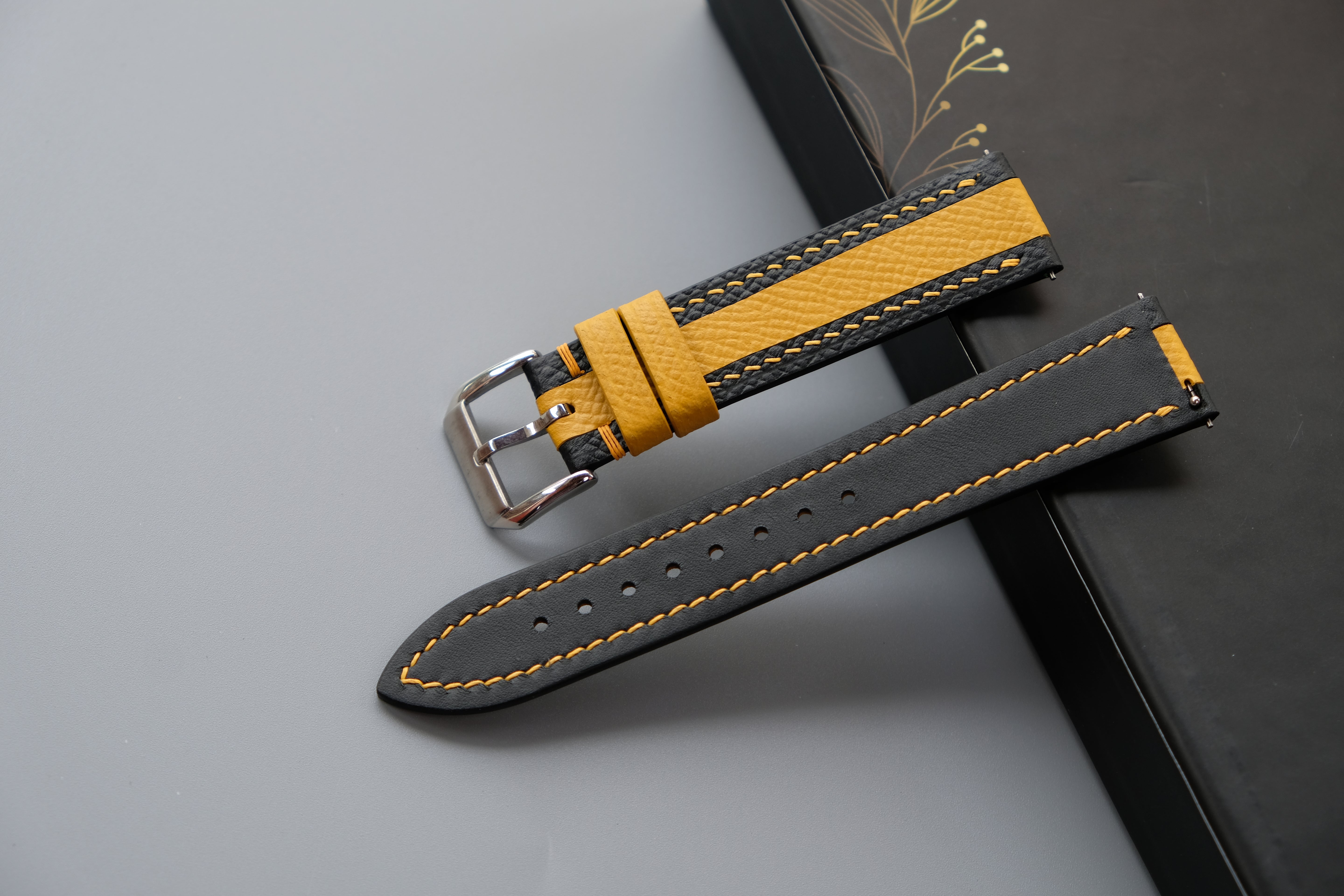 Black Mixed Yellow Epsom Leather Watch Strap